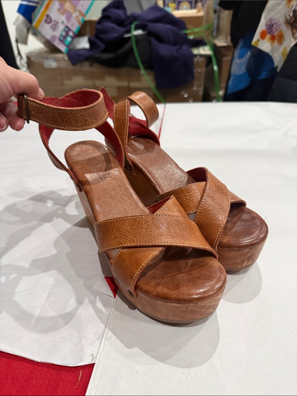 BED|STU Brown Leather Platform Sandals with Ankle Strap